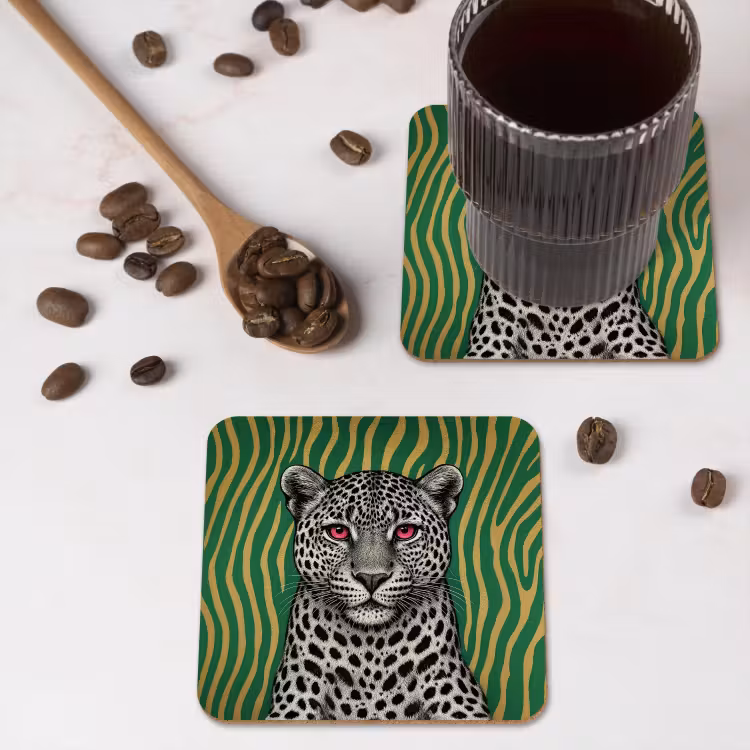 Panter - Zebrapatroon - Groen onderzetter kurk middel -sfeer2