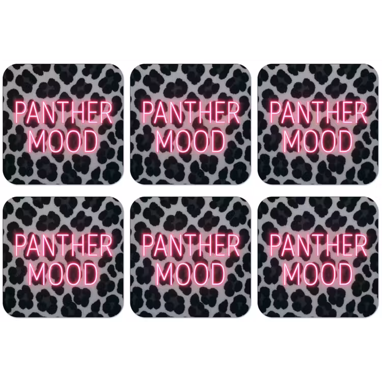 Panterprint - Zwart - Neonletters - Roze onderzetter kurk middel -zkaufland3dotto