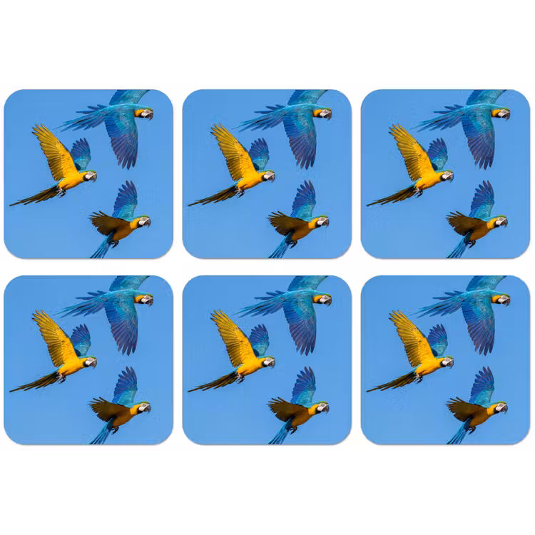 Papagaai - Vliegen - Blauw - Geel onderzetter kurk middel -zkaufland3dotto