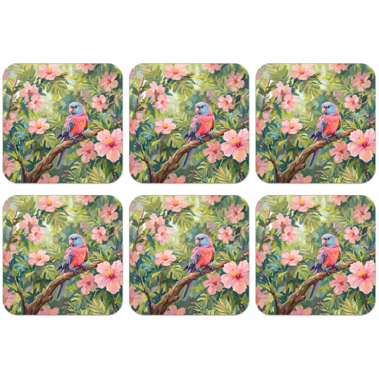 Papagaai - Hibiscusbloemen - Kleurrijk onderzetter kurk middel -zkaufland3dotto