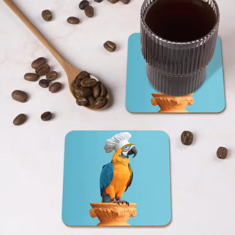 Papegaai - Koksmuts - Grappig - Vogel onderzetter kurk middel -sfeer2