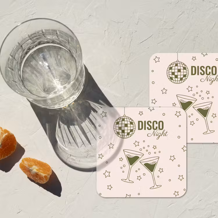 Feest - Disco - Drank - Illustratie - Groen onderzetter kurk middel -sfeer4