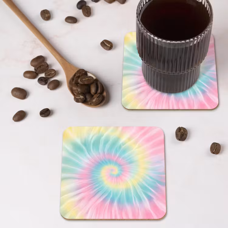 Pasteltinten - Tie dye - Roze onderzetter kurk middel -sfeer2