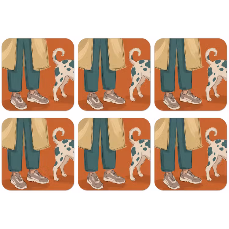 Persoon - Hond - Dieren - Illustratie - Modern onderzetter kurk middel -zkaufland3dotto