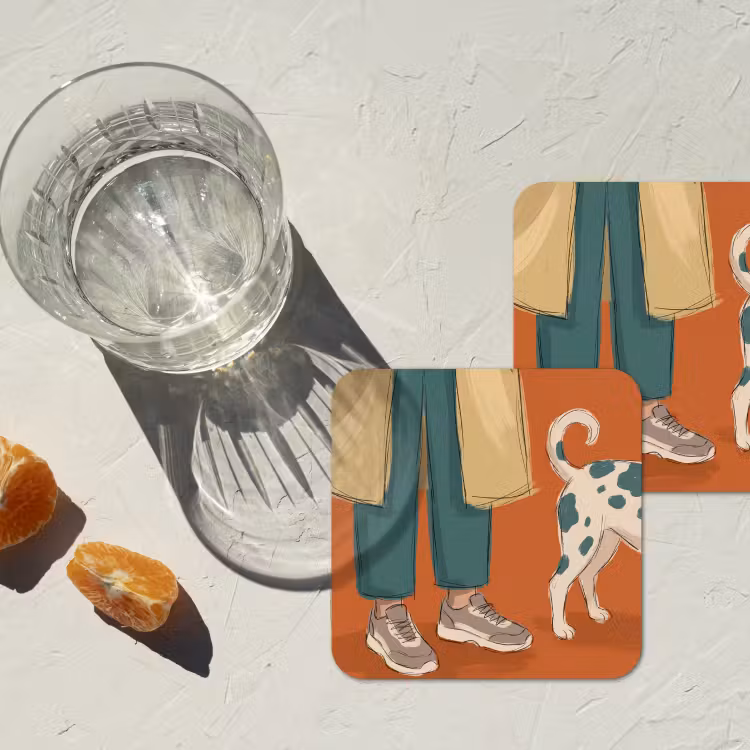 Persoon - Hond - Dieren - Illustratie - Modern onderzetter kurk middel -sfeer4