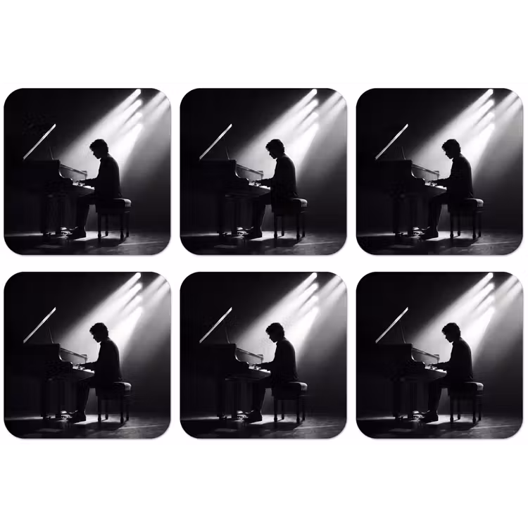 Persoon - Piano - Muziek - Zwart-wit - Podium onderzetter kurk middel -zkaufland3dotto