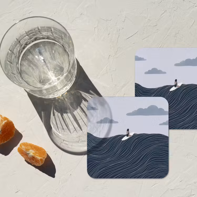Persoon - Surfen - Oceaan - Natuur - Modern onderzetter kurk middel -sfeer4