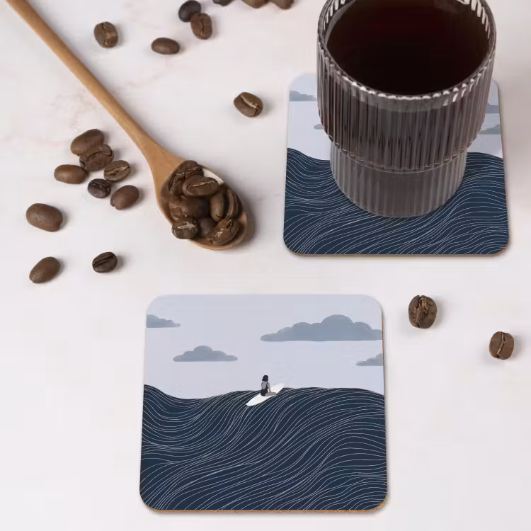 Persoon - Surfen - Oceaan - Natuur - Modern onderzetter kurk middel -sfeer2