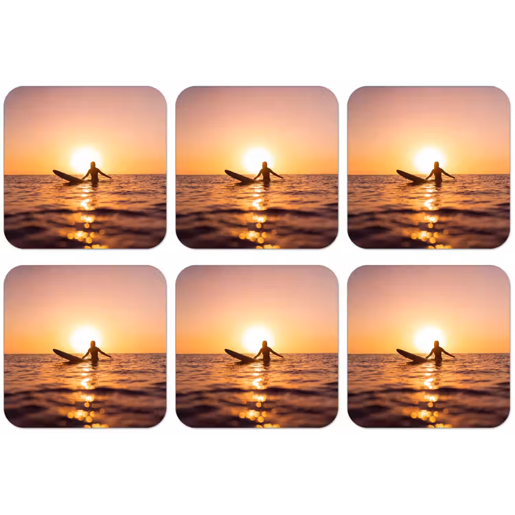 Persoon - Surfen - Zonsondergang - Zee - Oranje onderzetter kurk middel -zkaufland3dotto