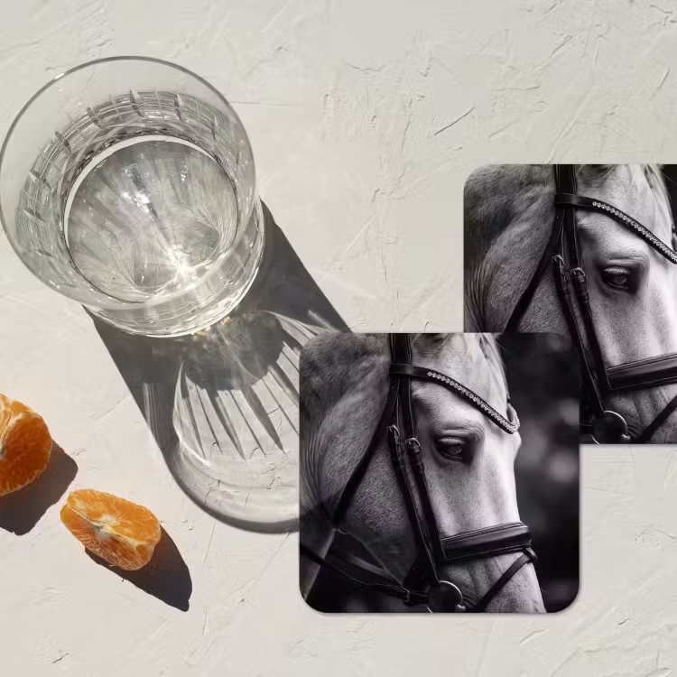 Paard - Schimmel - Portret onderzetter kurk middel -sfeer4