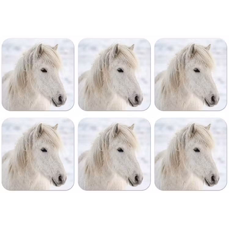 Paard - Kop - Winter - Dieren - Wit onderzetter kurk middel -zkaufland3dotto