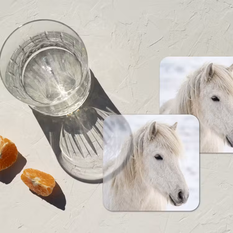 Paard - Kop - Winter - Dieren - Wit onderzetter kurk middel -sfeer4