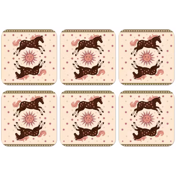 Paard - Zon - Mystiek - Illustratie - Roze onderzetter kurk middel -zkaufland3dotto