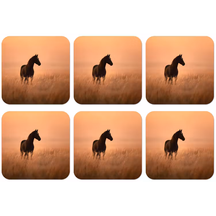 Paard - Grasveld - Zonsondergang onderzetter kurk middel -zkaufland3dotto
