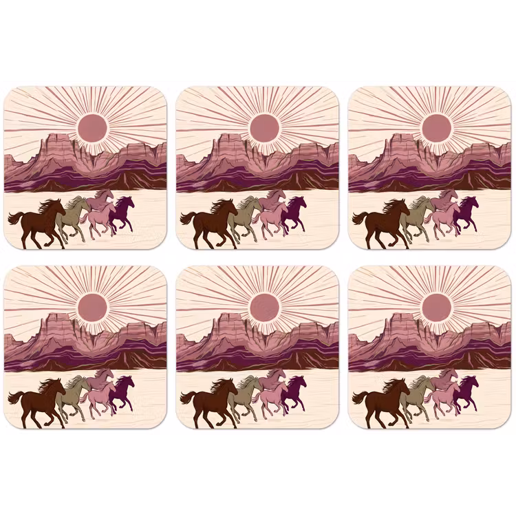Paarden - Rennend - Woestijn - Natuur - Abstract onderzetter kurk middel -zkaufland3dotto