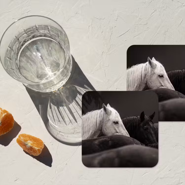 Paarden - Zwart - Wit - Kudde onderzetter kurk middel -sfeer4