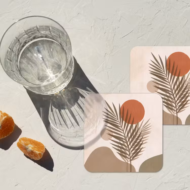 Planten - Bladeren - Abstract - Modern - Beige onderzetter kurk middel -sfeer4