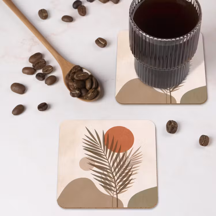 Planten - Bladeren - Abstract - Modern - Beige onderzetter kurk middel -sfeer2