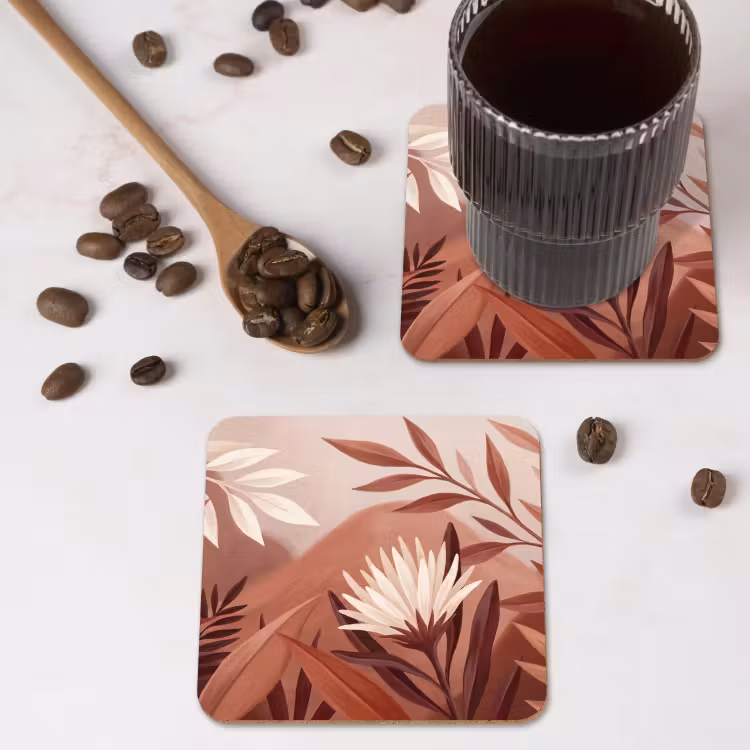 Planten - Bladeren - Botanisch - Modern - Bruin onderzetter kurk middel -sfeer2