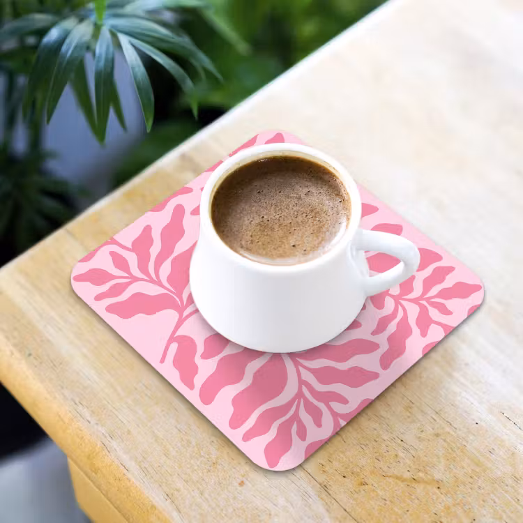 Planten - Organisch - Abstract - Modern - Roze onderzetter kurk middel -sfeer5