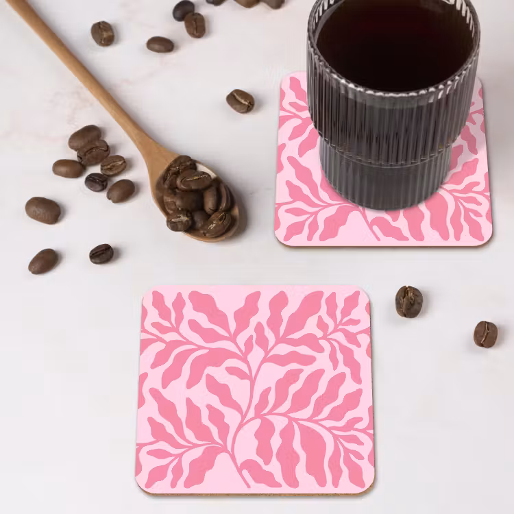 Planten - Organisch - Abstract - Modern - Roze onderzetter kurk middel -sfeer2