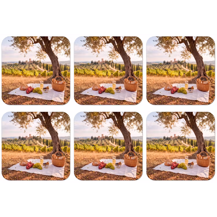 Picknick - Wijngaard - Landschap - Zomer - Eten onderzetter kurk middel -zkaufland3dotto