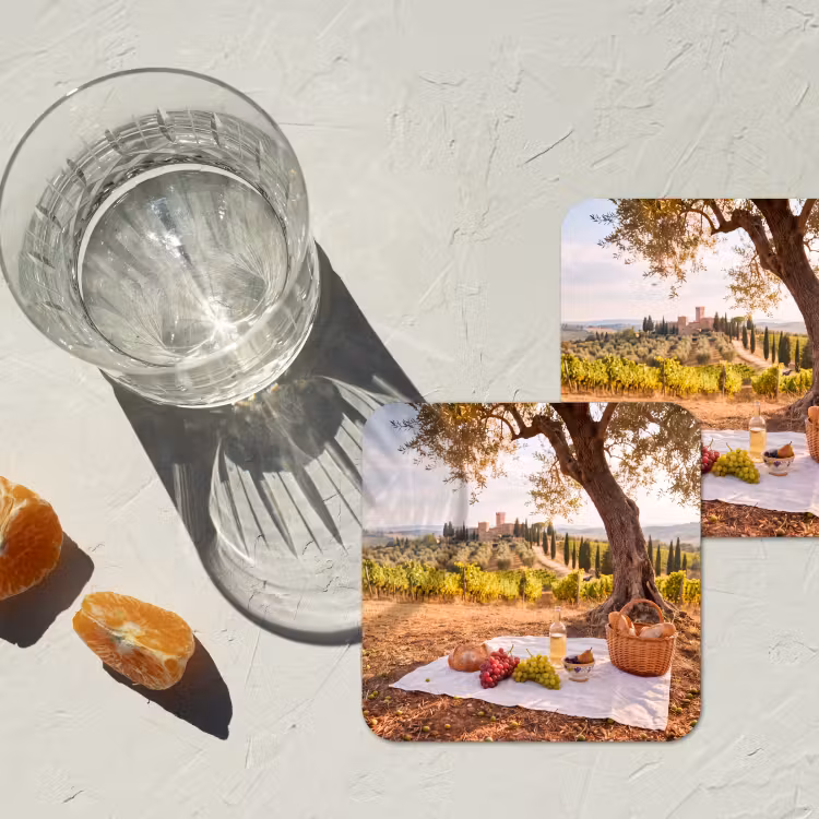 Picknick - Wijngaard - Landschap - Zomer - Eten onderzetter kurk middel -sfeer4