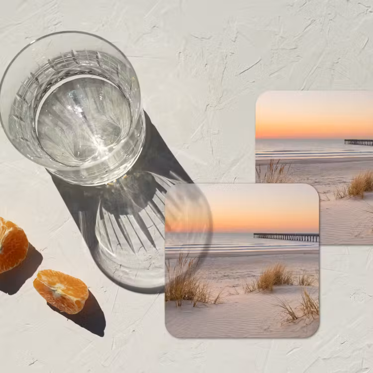 Pier - Zonsondergang - Strand onderzetter kurk middel -sfeer4
