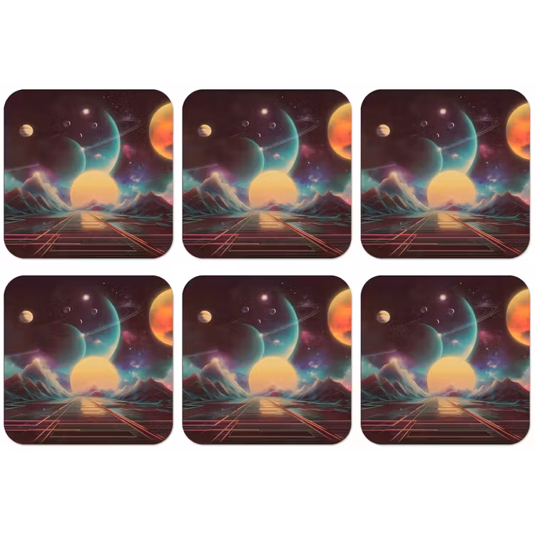 Planeten - Neon - Berglandschap - Zon onderzetter kurk middel -zkaufland3dotto