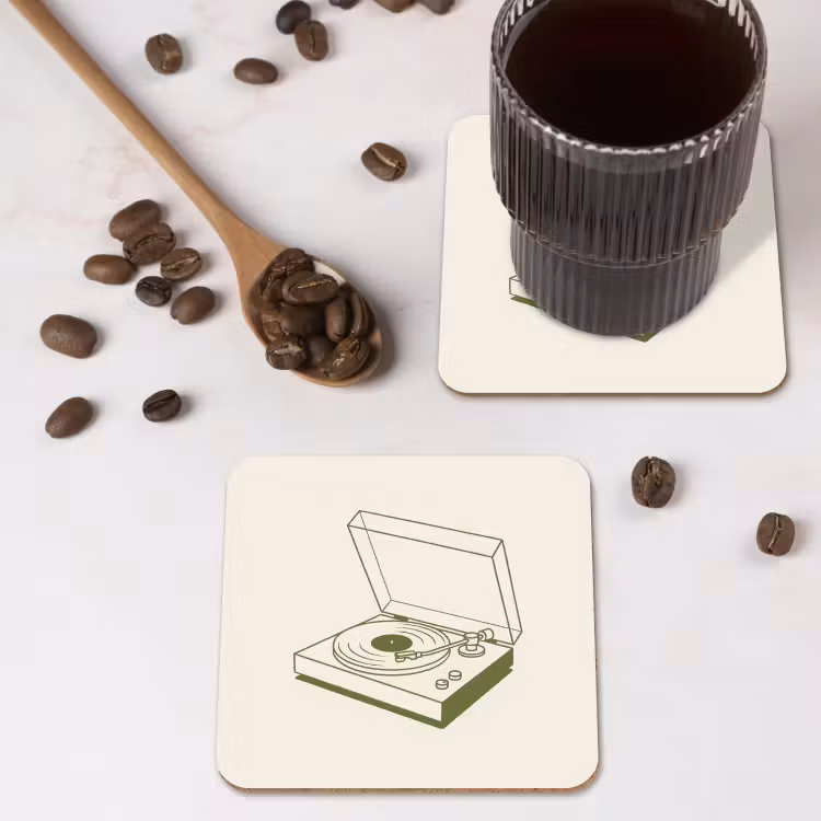 Platenspeler - Vinyl - Muziek - Minimalistisch - Groen onderzetter kurk middel -sfeer2