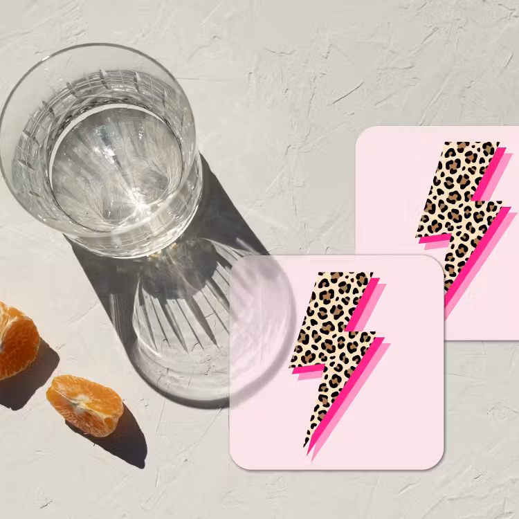 Stippen - Roze - Bliksem onderzetter kurk middel -sfeer4