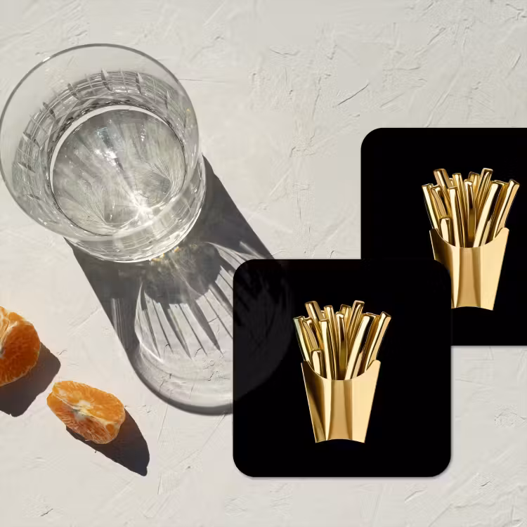 Friet - Goud - Chrome - Eten onderzetter kurk middel -sfeer4