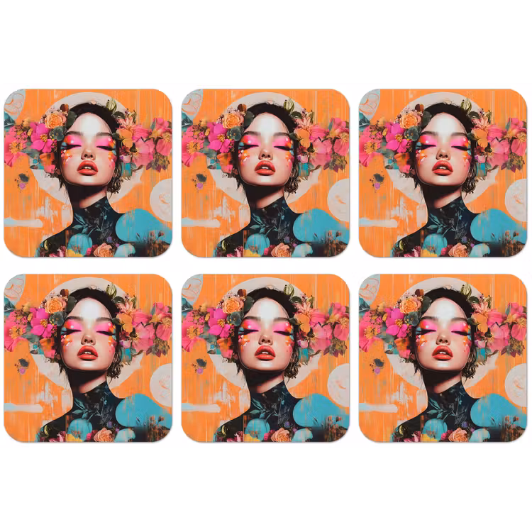 Portret - Vrouw - Abstract - Bloemen onderzetter kurk middel -zkaufland3dotto