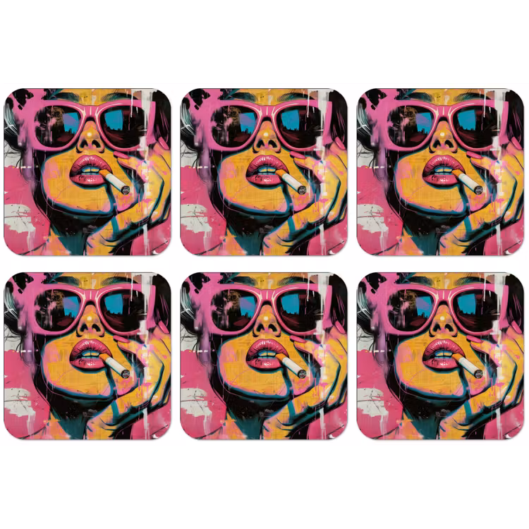 Portret - Vrouw - Abstract - Zonnebril onderzetter kurk middel -zkaufland3dotto