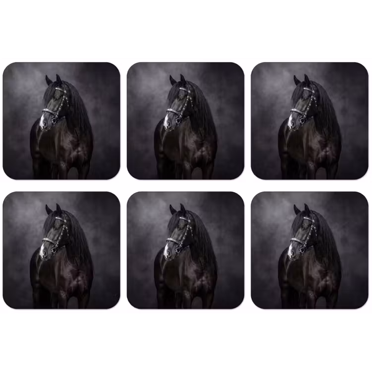 Portret - Paard - Zwart onderzetter kurk middel -zkaufland3dotto