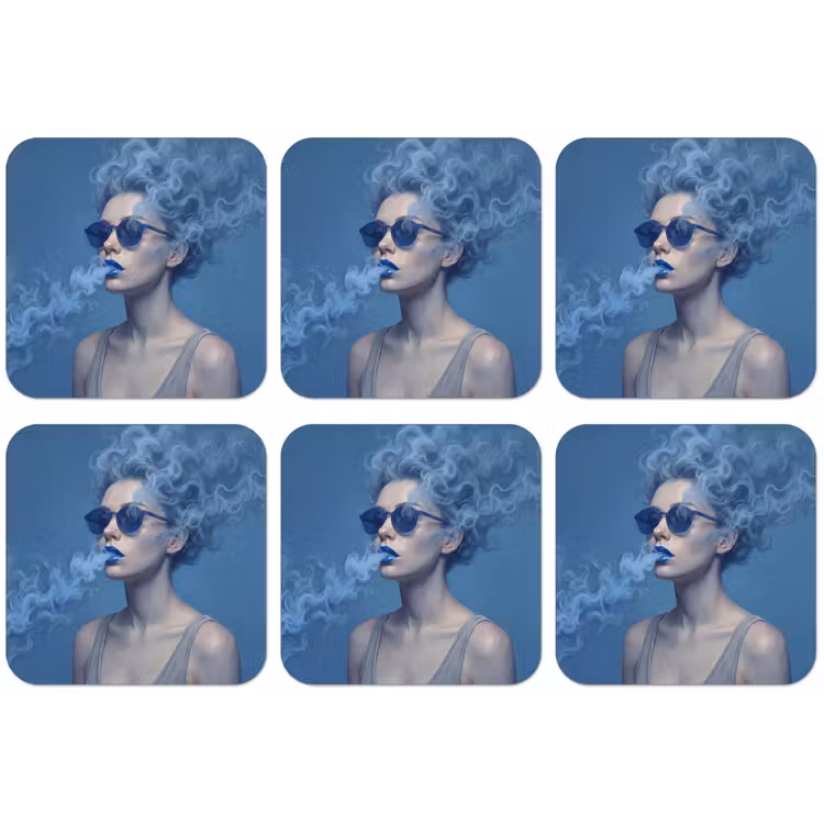 Portret - Zonnebril - Rook - Abstract - Blauw onderzetter kurk middel -zkaufland3dotto
