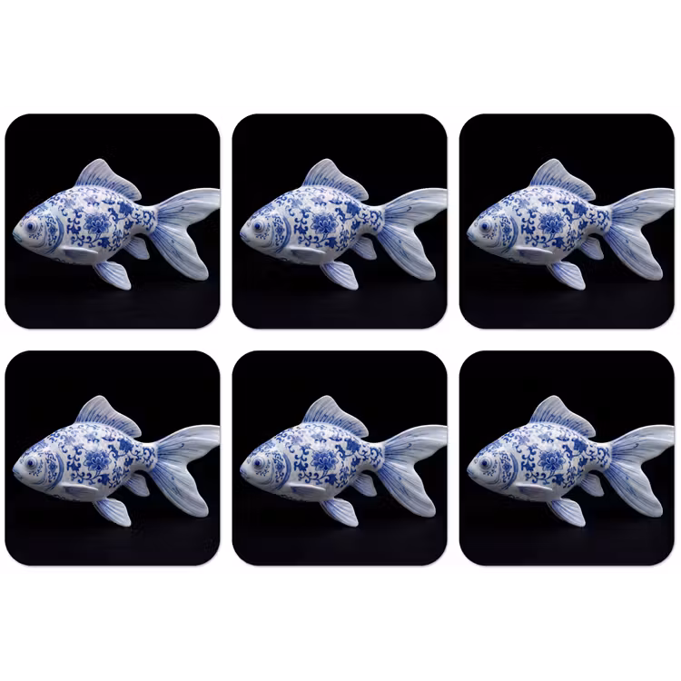 Porselein - Goudvis - Delfts - Blauw onderzetter kurk middel -zkaufland3dotto