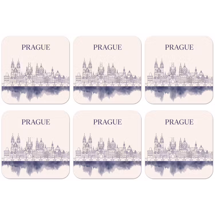 Praag - Skyline - Architectuur - Blauw onderzetter kurk middel -zkaufland3dotto