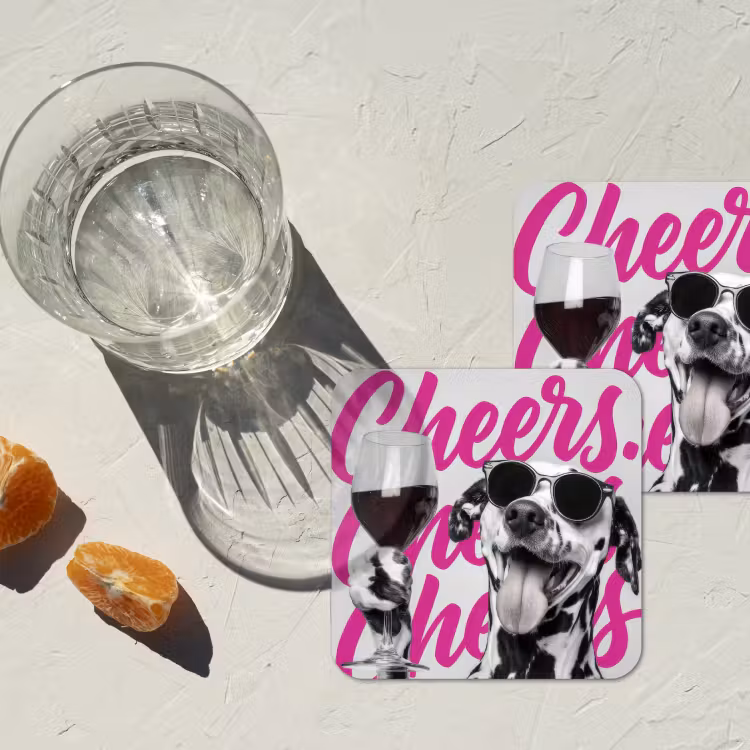 Cheers - Hond - Roze - Wijn onderzetter kurk middel -sfeer4