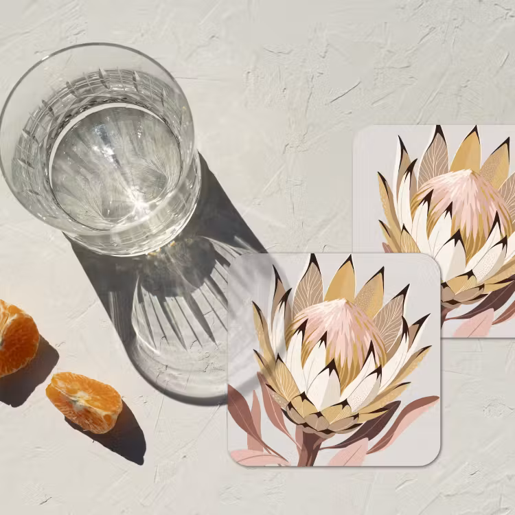 Protea - Bloem - Botanisch - Beige onderzetter kurk middel -sfeer4