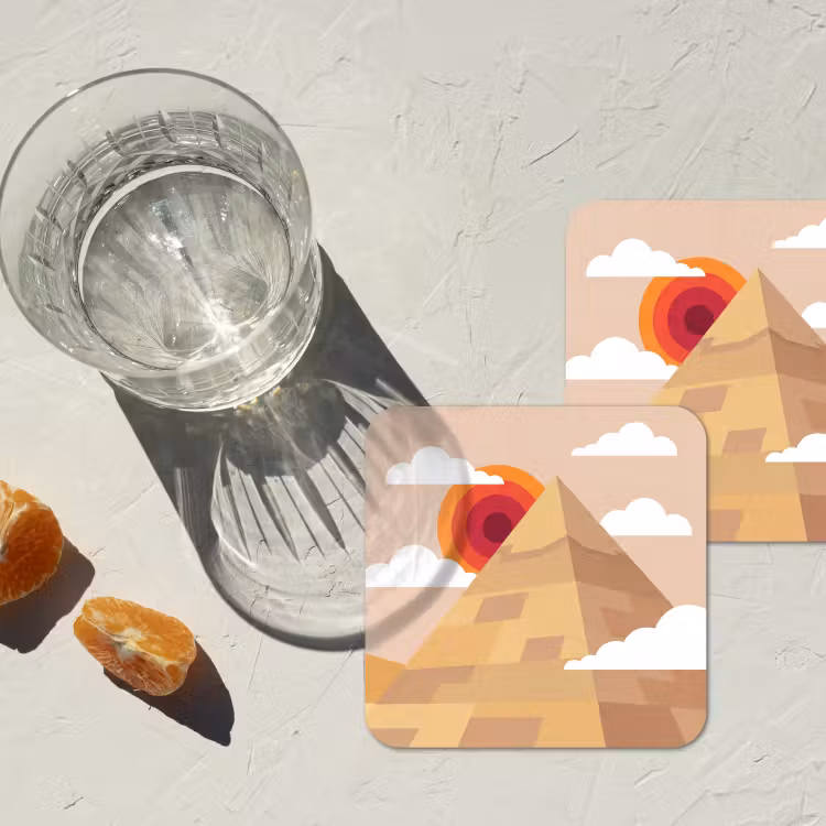 Piramide - Zon - Woestijn - Modern - Oranje onderzetter kurk middel -sfeer4