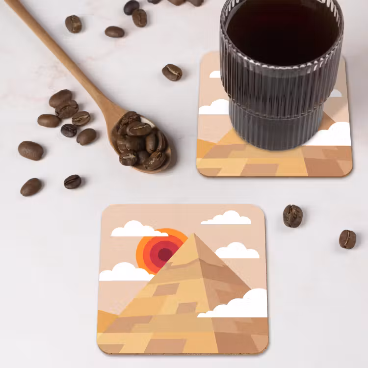 Piramide - Zon - Woestijn - Modern - Oranje onderzetter kurk middel -sfeer2