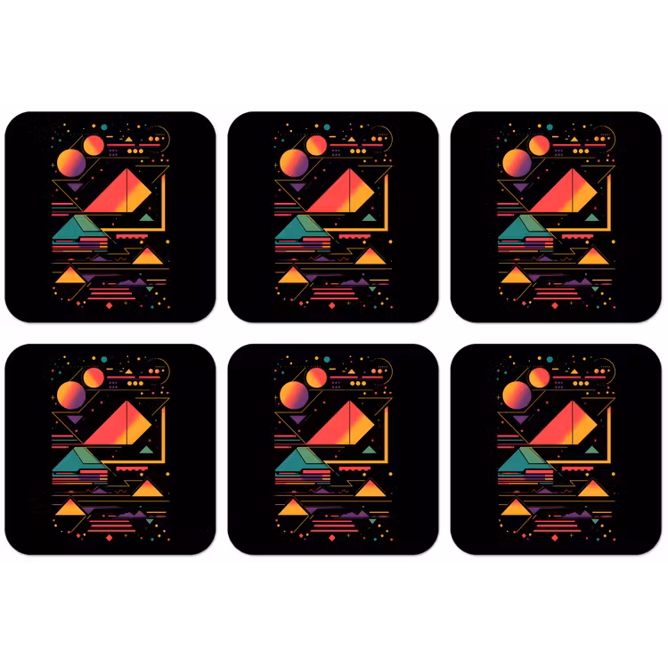Piramides - Cirkels - Neonkleuren - Geometrisch onderzetter kurk middel -zkaufland3dotto
