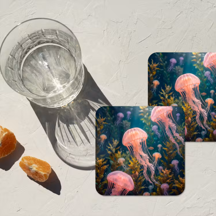 Kwal - Roze - Onderwater - Zeeleven - Dieren onderzetter kurk middel -sfeer4