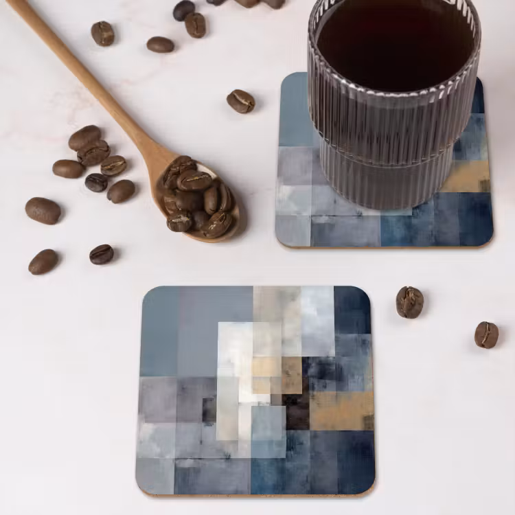 Rechthoeken - Abstract - Blauw onderzetter kurk middel -sfeer2