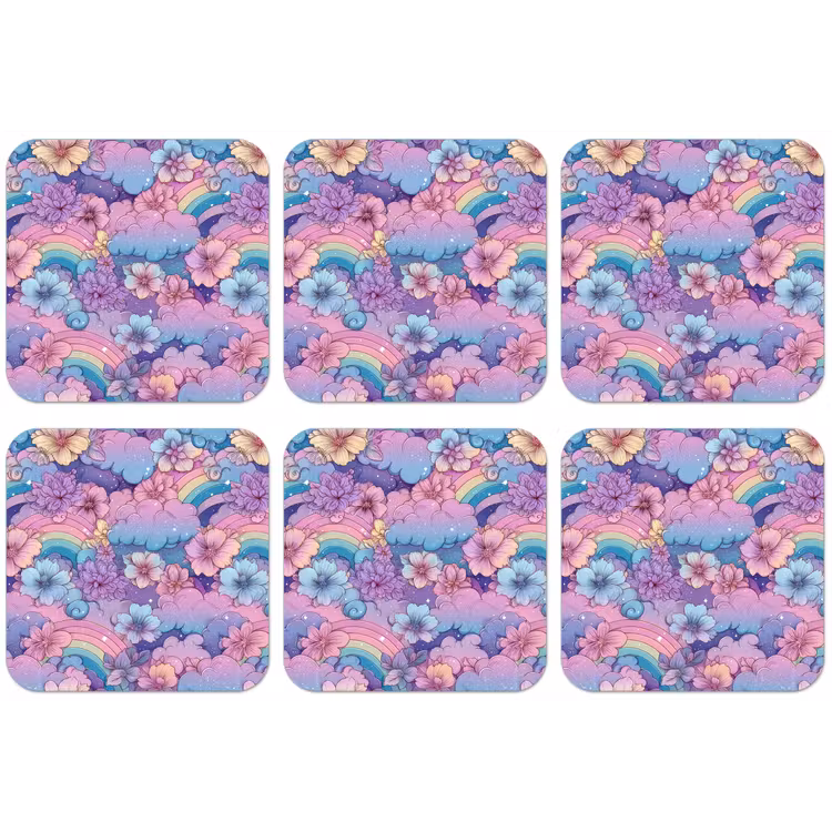 Regenbogen - Bloemen - Kleurrijk - Wolken onderzetter kurk middel -zkaufland3dotto