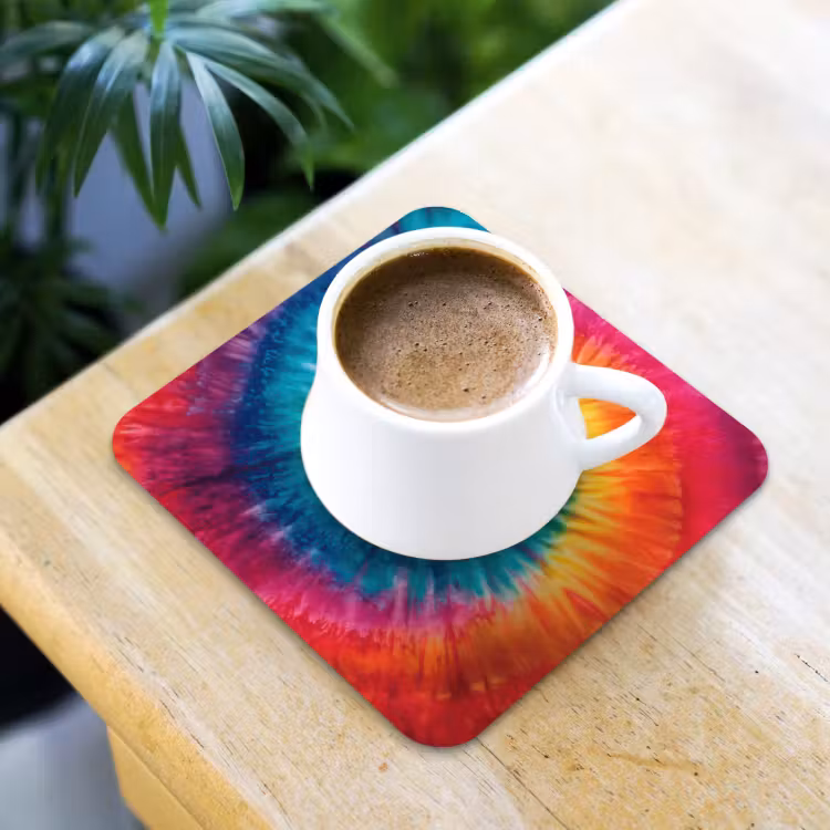 Regenboogkleuren - Tie dye - onderzetter kurk middel -sfeer5