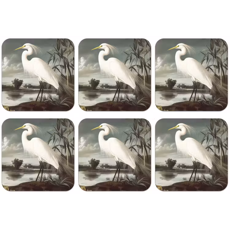 Reiger - Planten - Wolken - Wit onderzetter kurk middel -zkaufland3dotto