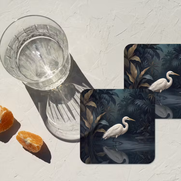 Reiger - Water - Natuur - Modern - Wit onderzetter kurk middel -sfeer4