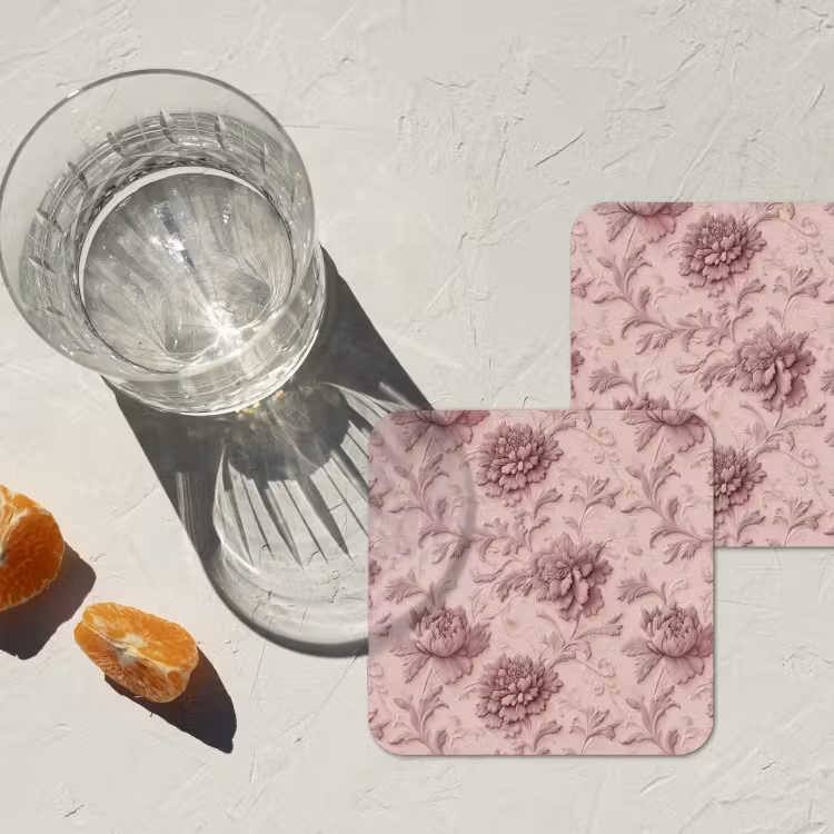 Reliëf - Pioenrozen - Roze onderzetter kurk middel 366 -sfeer4